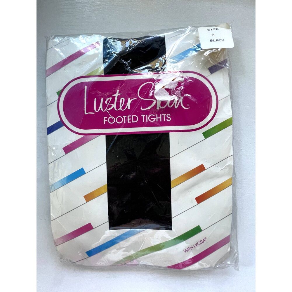 Vintage Luster Skin Footed Tights in Black w Knit-In Waistband, Made in USA